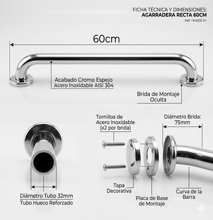 Agarradera de Seguridad 60 cm Acero Inox Täumm: medidas