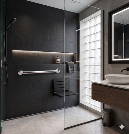 Agarradera de Seguridad 60 cm Acero Inox Täumm en un baño