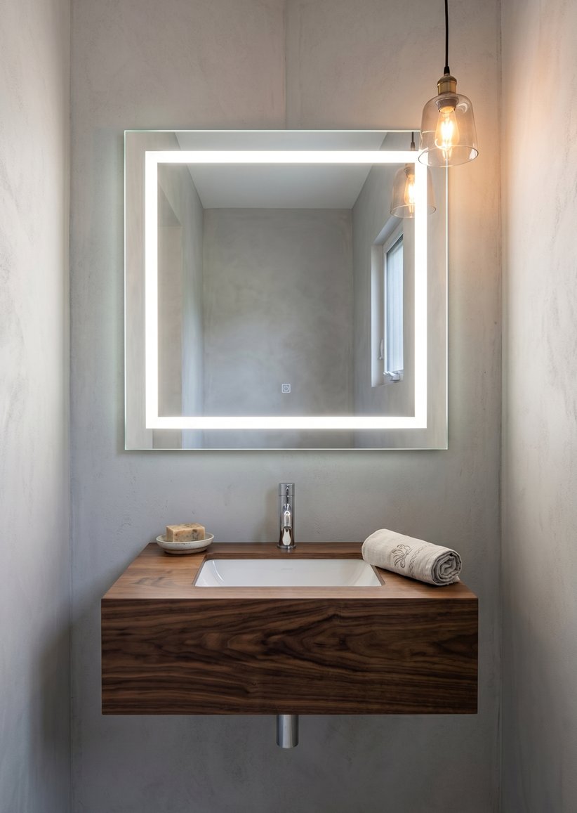 Espejo LED 90x70 cm con Luz de Contorno Täumm en un baño (vista 2)