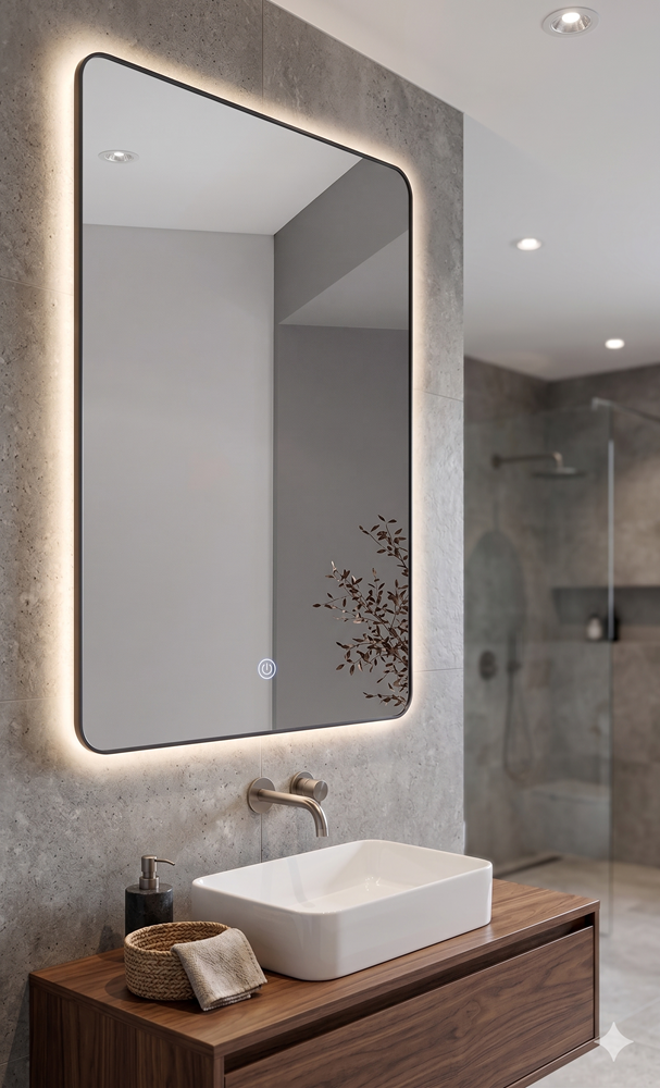 Espejo LED 70x100 cm con 3 Tonos de Luz Täumm en un baño