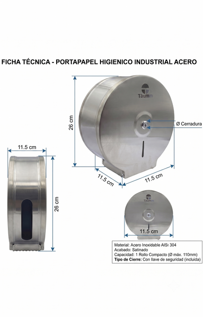 Portapapel Higiénico Industrial Acero Inox Täumm: medidas
